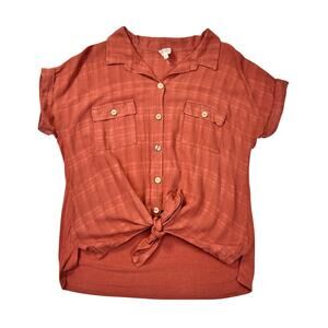 Naif Font-Tie Blouse Brick Red Terracotta Women’s Large Boho Peasant Utility